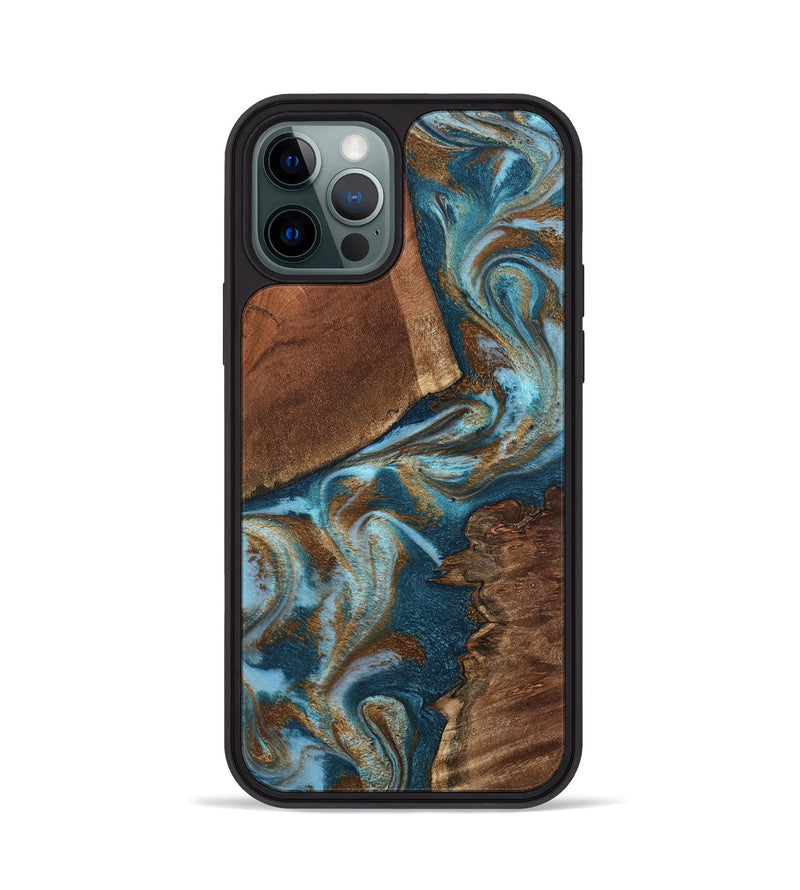 iPhone 12 Pro Wood Phone Case - Charli (Teal & Gold, 798167)