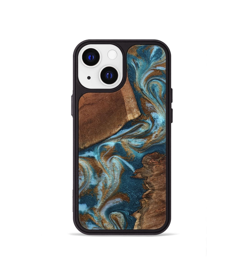 iPhone 13 mini Wood Phone Case - Charli (Teal & Gold, 798167)