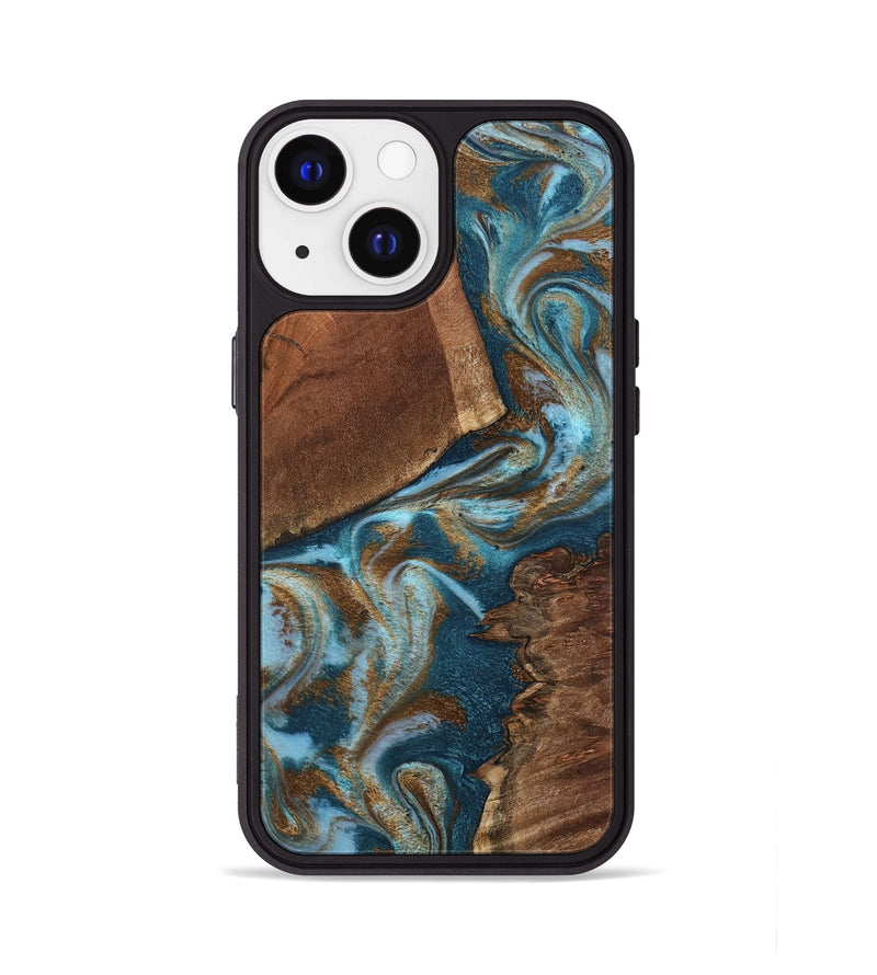 iPhone 13 Wood Phone Case - Charli (Teal & Gold, 798167)