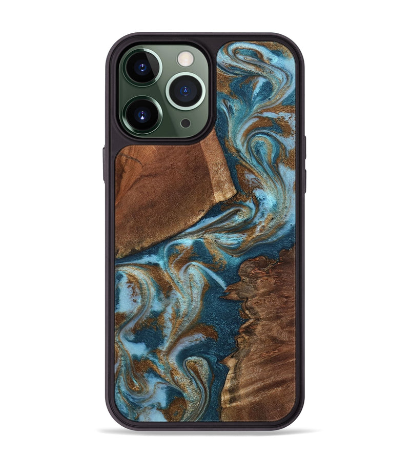 iPhone 13 Pro Max Wood Phone Case - Charli (Teal & Gold, 798167)