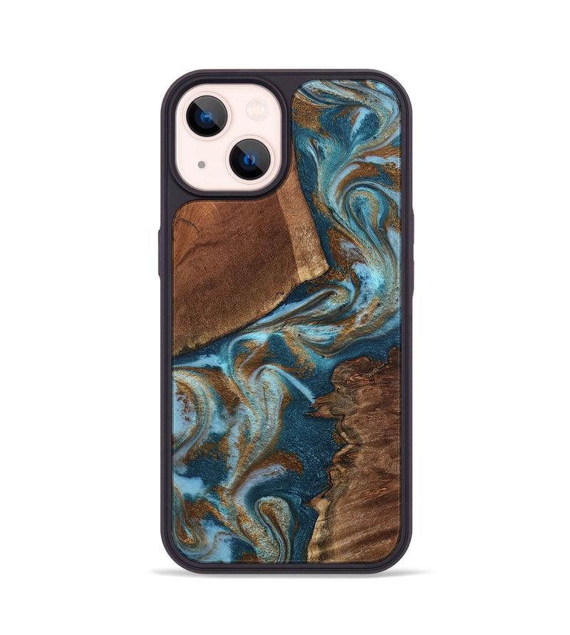 iPhone 14 Wood Phone Case - Charli (Teal & Gold, 798167)