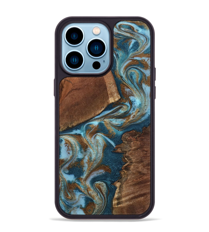 iPhone 14 Pro Max Wood Phone Case - Charli (Teal & Gold, 798167)