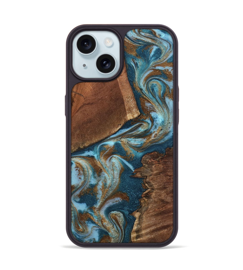 iPhone 15 Wood Phone Case - Charli (Teal & Gold, 798167)