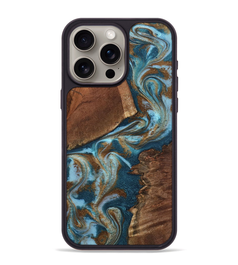 iPhone 15 Pro Max Wood Phone Case - Charli (Teal & Gold, 798167)