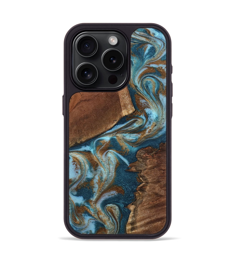 iPhone 15 Pro Wood Phone Case - Charli (Teal & Gold, 798167)