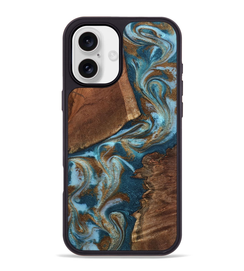 iPhone 16 Plus Wood Phone Case - Charli (Teal & Gold, 798167)