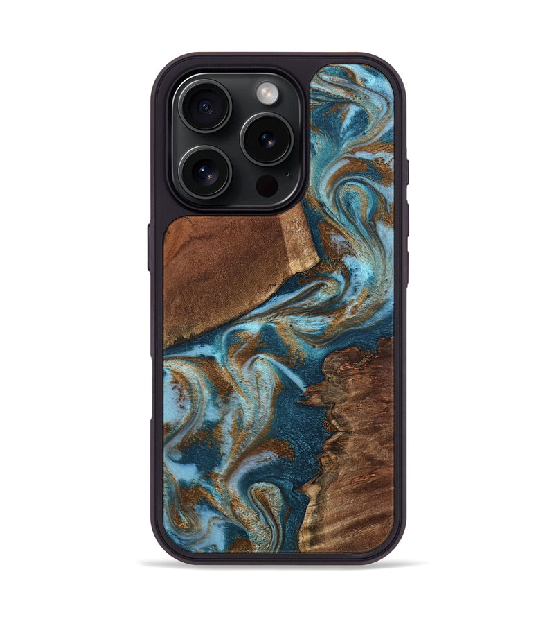 iPhone 16 Pro Wood Phone Case - Charli (Teal & Gold, 798167)