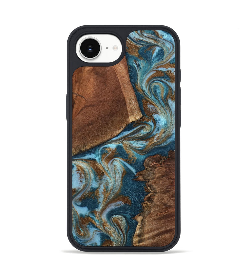 iPhone 16e Wood Phone Case - Charli (Teal & Gold, 798167)