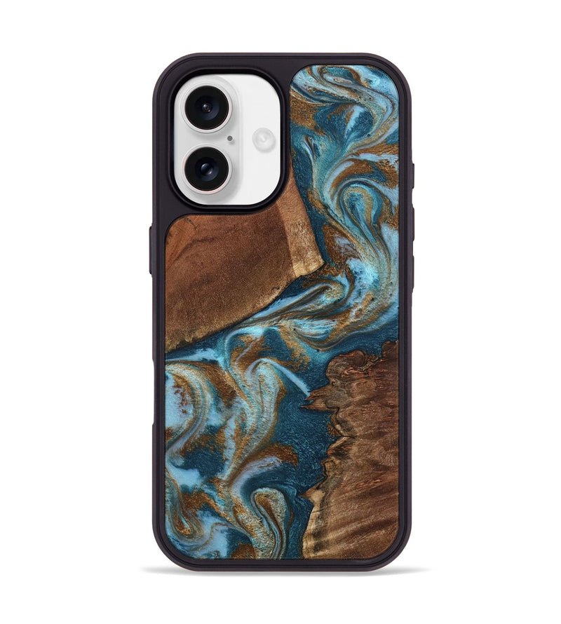 iPhone 17 Wood Phone Case - Charli (Teal & Gold, 798167)