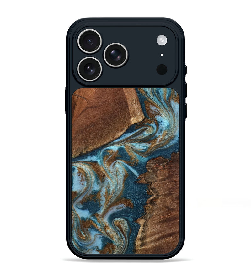 iPhone 17 Pro Max Wood Phone Case - Charli (Teal & Gold, 798167)