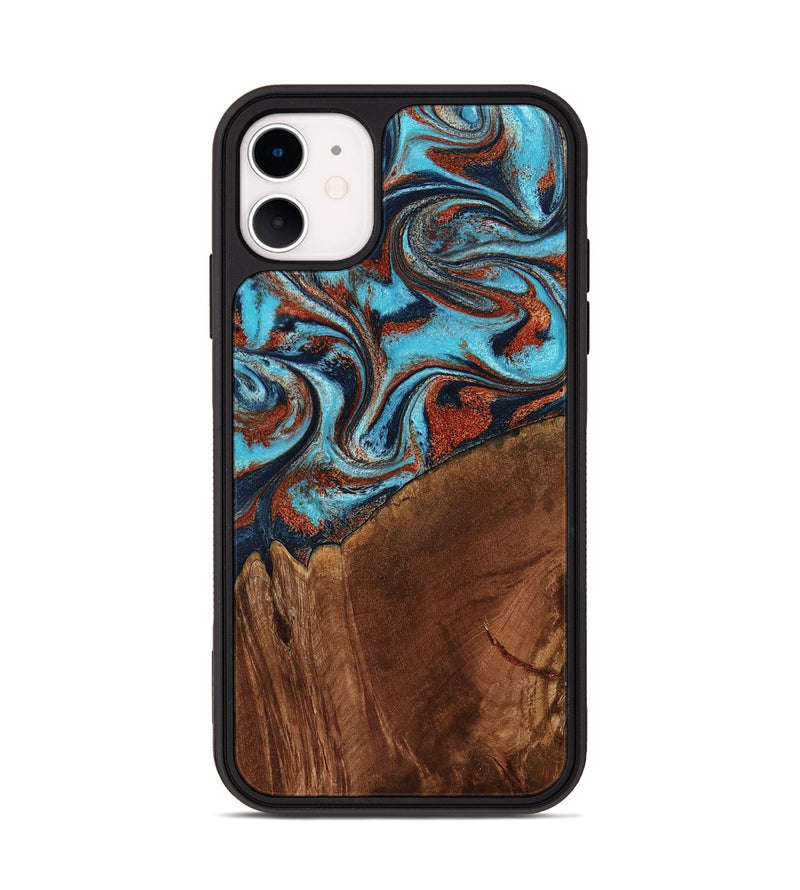 iPhone 11 Wood Phone Case - Albina (Teal & Gold, 798168)