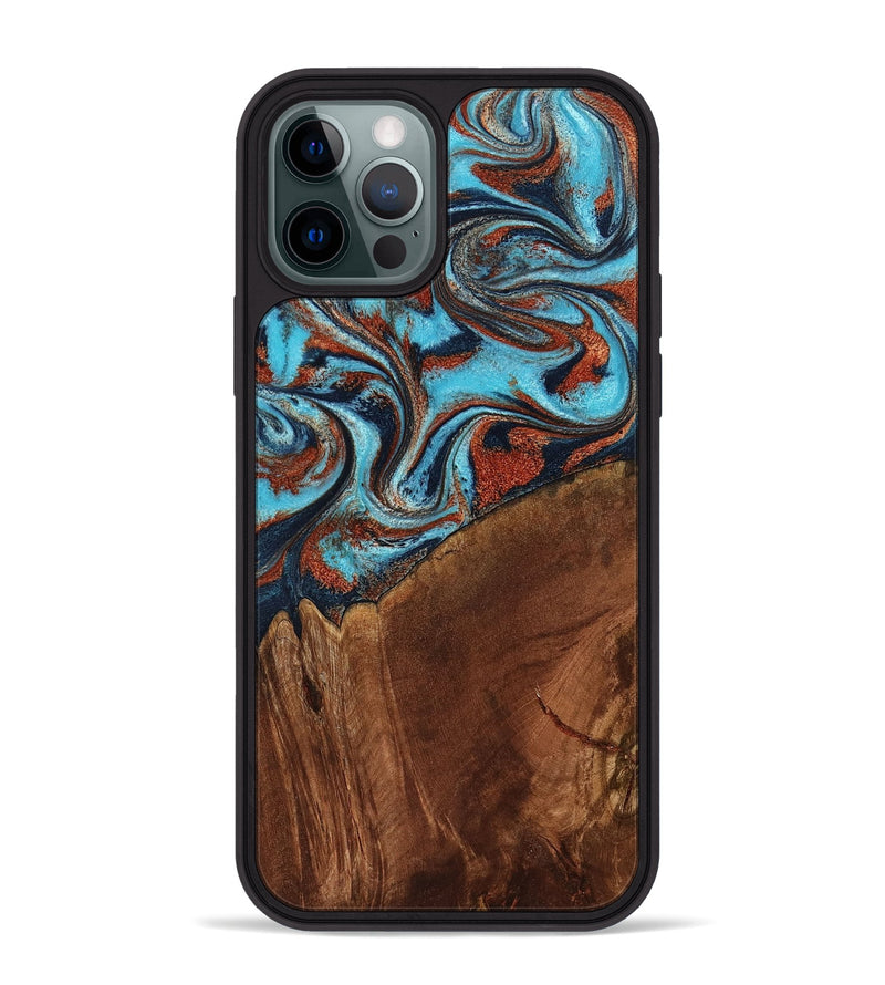 iPhone 12 Pro Max Wood Phone Case - Albina (Teal & Gold, 798168)