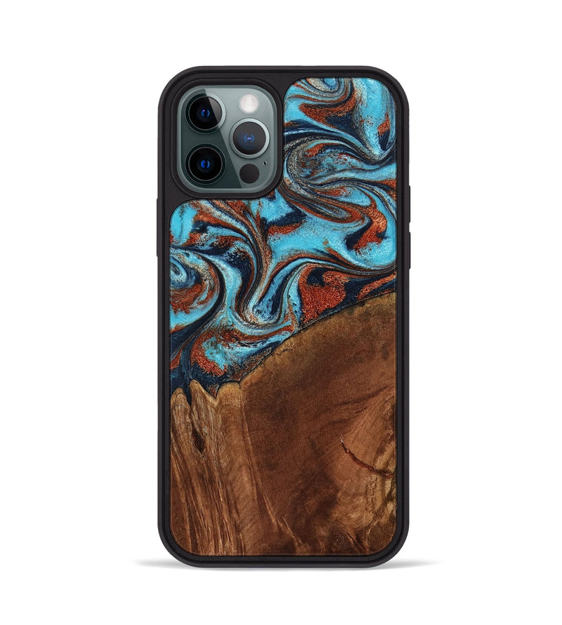 iPhone 12 Pro Wood Phone Case - Albina (Teal & Gold, 798168)