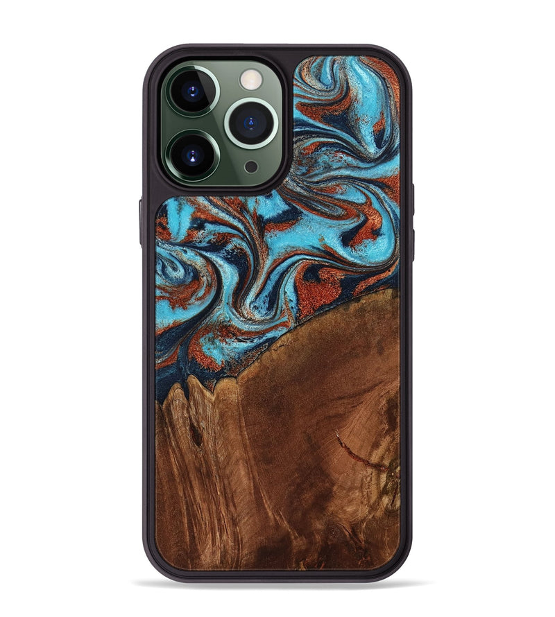 iPhone 13 Pro Max Wood Phone Case - Albina (Teal & Gold, 798168)