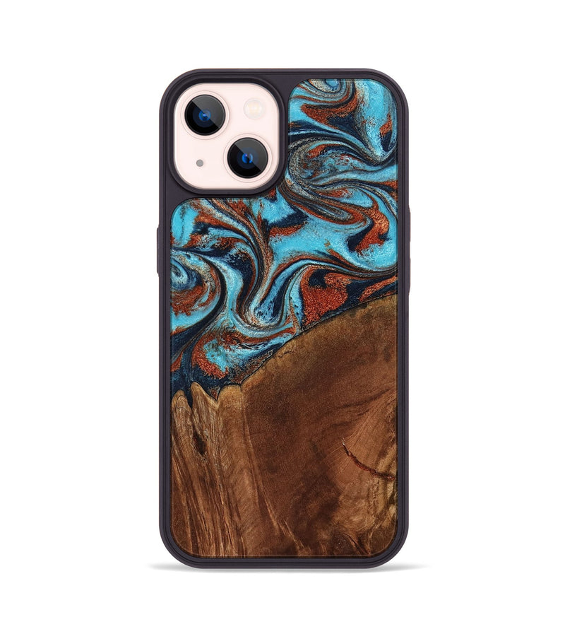 iPhone 14 Wood Phone Case - Albina (Teal & Gold, 798168)