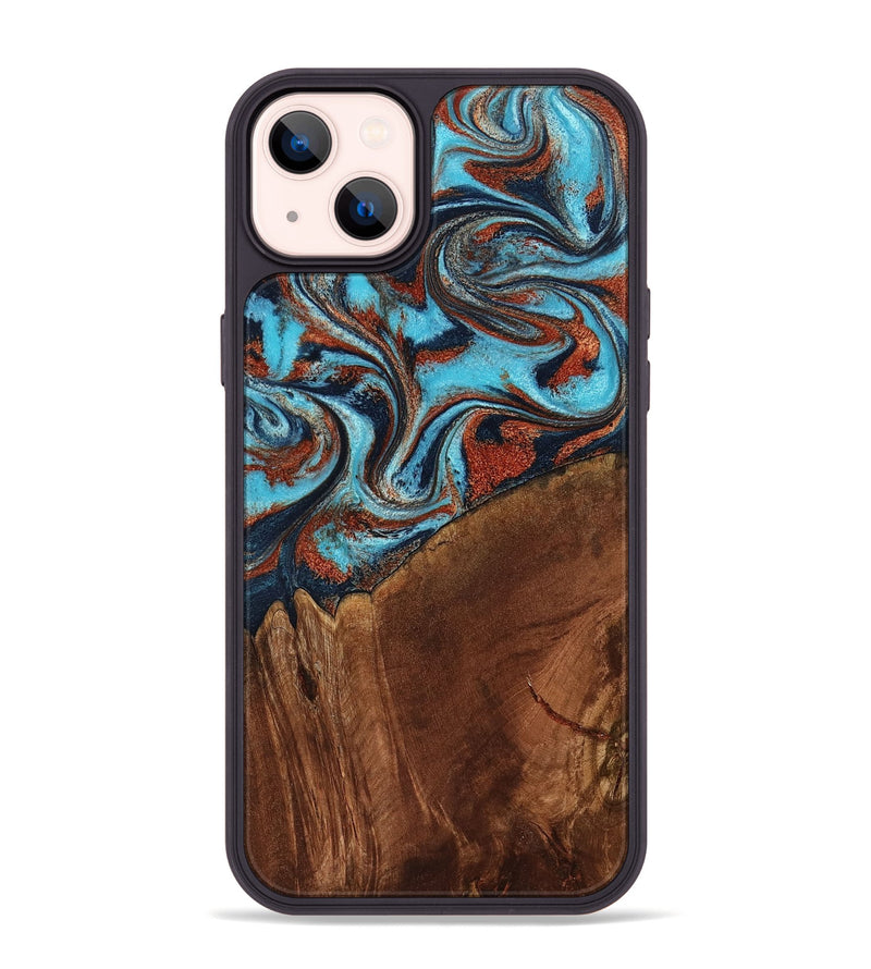 iPhone 14 Plus Wood Phone Case - Albina (Teal & Gold, 798168)