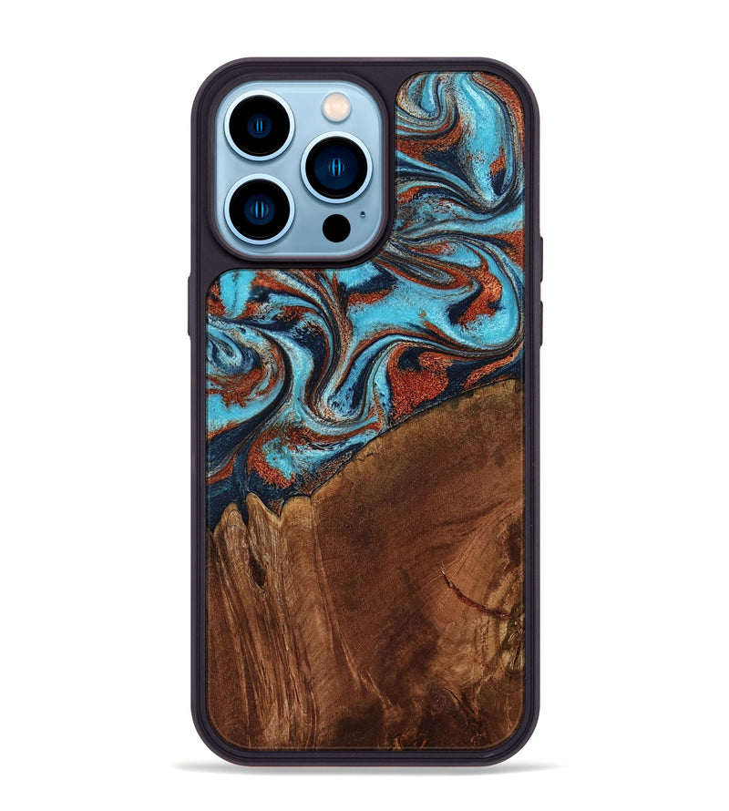 iPhone 14 Pro Max Wood Phone Case - Albina (Teal & Gold, 798168)