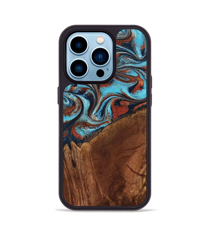 iPhone 14 Pro Wood Phone Case - Albina (Teal & Gold, 798168)