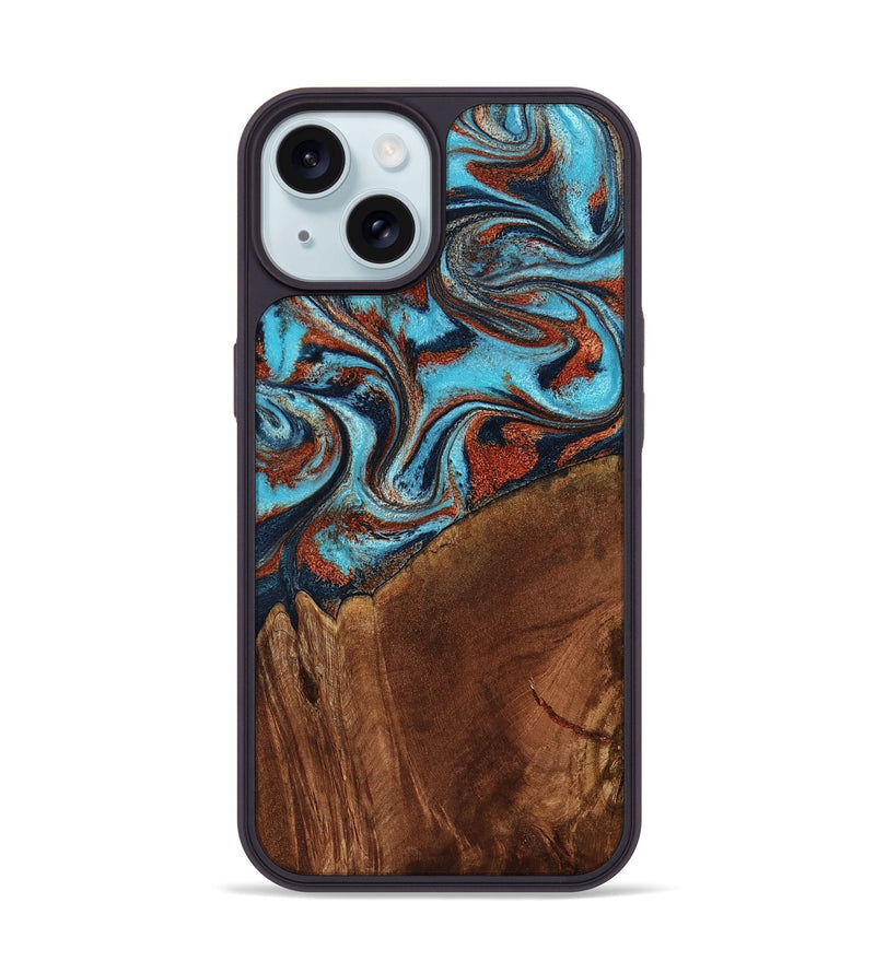 iPhone 15 Wood Phone Case - Albina (Teal & Gold, 798168)