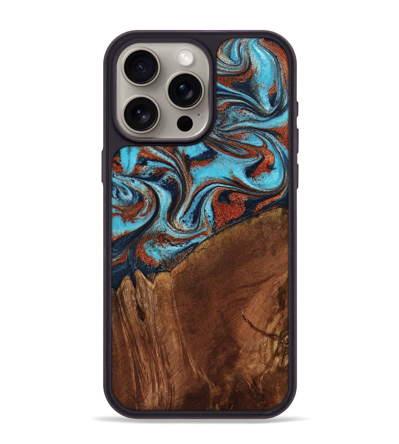 iPhone 15 Pro Max Wood Phone Case - Albina (Teal & Gold, 798168)
