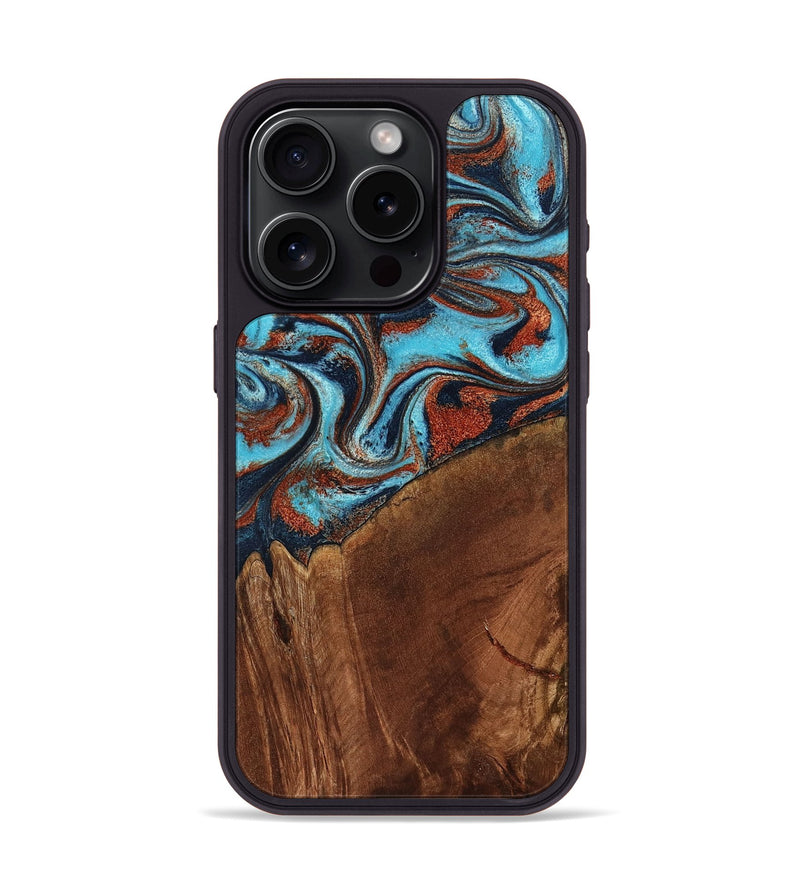 iPhone 15 Pro Wood Phone Case - Albina (Teal & Gold, 798168)