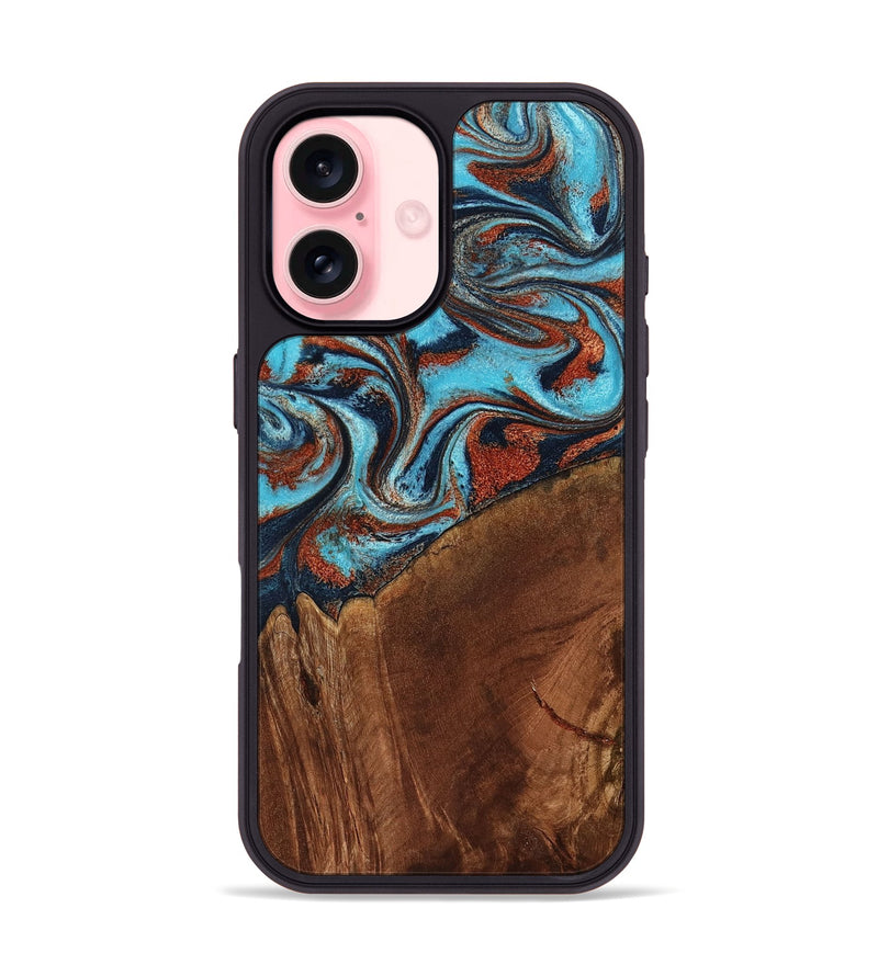 iPhone 16 Wood Phone Case - Albina (Teal & Gold, 798168)