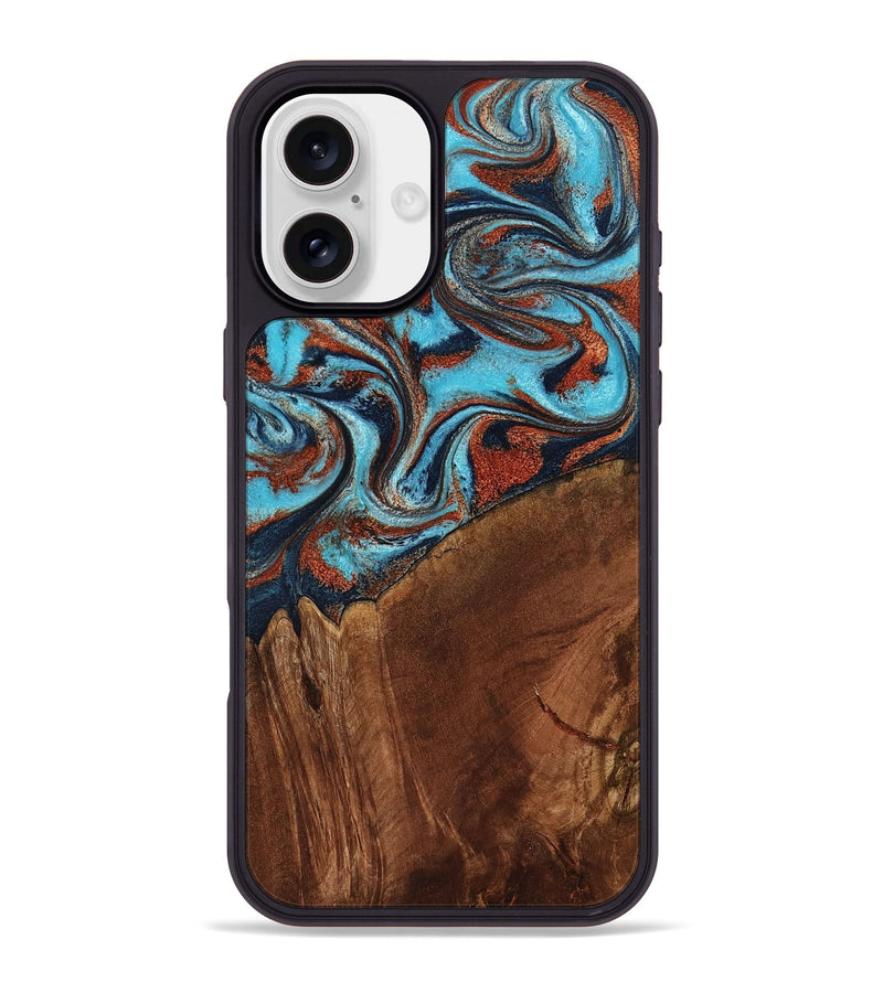 iPhone 16 Plus Wood Phone Case - Albina (Teal & Gold, 798168)