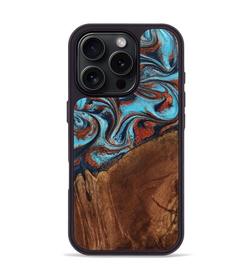 iPhone 16 Pro Wood Phone Case - Albina (Teal & Gold, 798168)