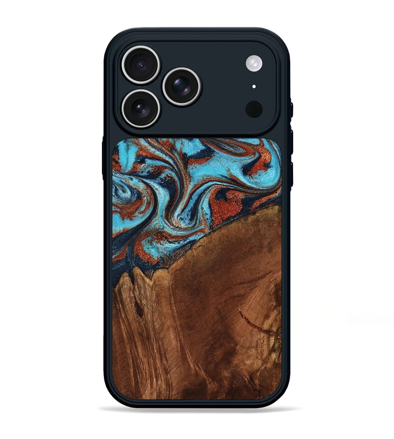 iPhone 17 Pro Max Wood Phone Case - Albina (Teal & Gold, 798168)