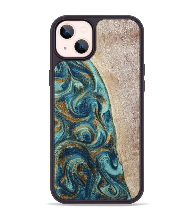 iPhone 14 Plus Wood Phone Case - Kacey (Teal & Gold, 798169)