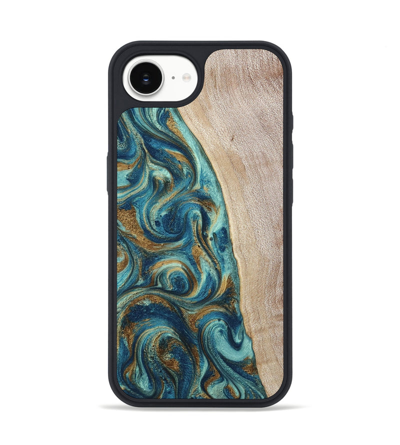 iPhone 16e Wood Phone Case - Kacey (Teal & Gold, 798169)