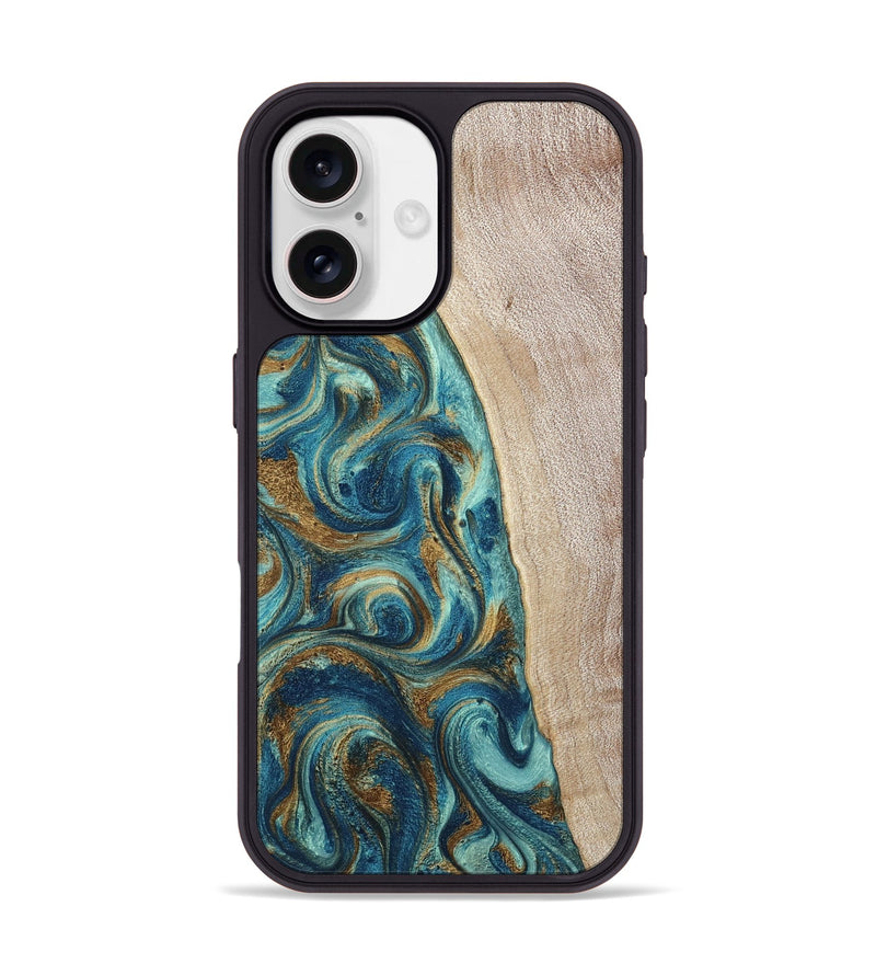 iPhone 17 Wood Phone Case - Kacey (Teal & Gold, 798169)