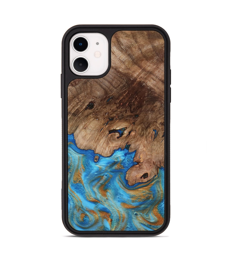 iPhone 11 Wood Phone Case - Bell (Teal & Gold, 798188)