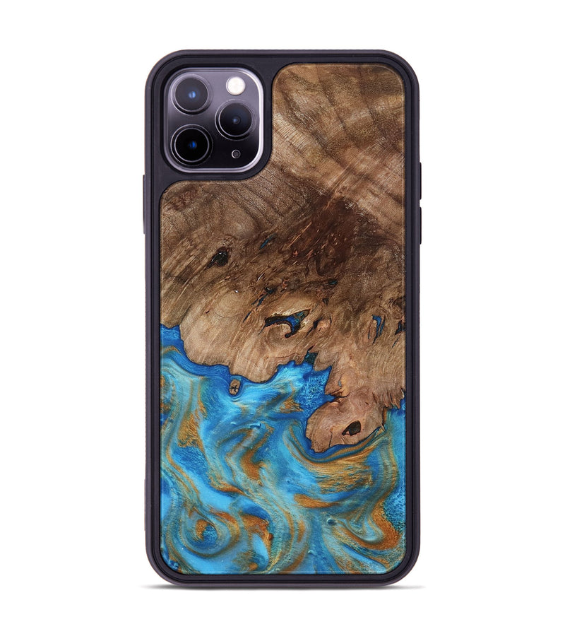 iPhone 11 Pro Max Wood Phone Case - Bell (Teal & Gold, 798188)