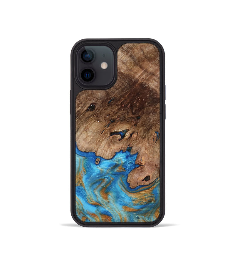iPhone 12 mini Wood Phone Case - Bell (Teal & Gold, 798188)