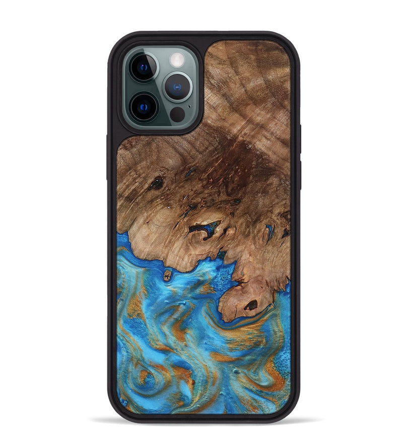 iPhone 12 Pro Max Wood Phone Case - Bell (Teal & Gold, 798188)