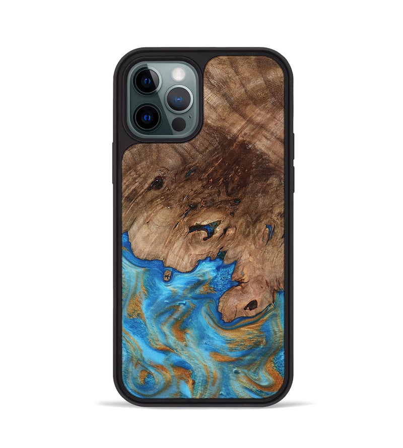 iPhone 12 Pro Wood Phone Case - Bell (Teal & Gold, 798188)
