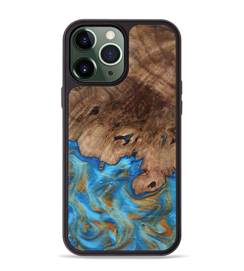 iPhone 13 Pro Max Wood Phone Case - Bell (Teal & Gold, 798188)