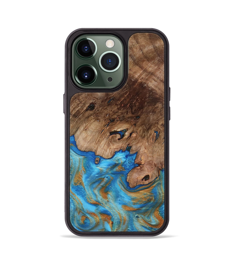 iPhone 13 Pro Wood Phone Case - Bell (Teal & Gold, 798188)