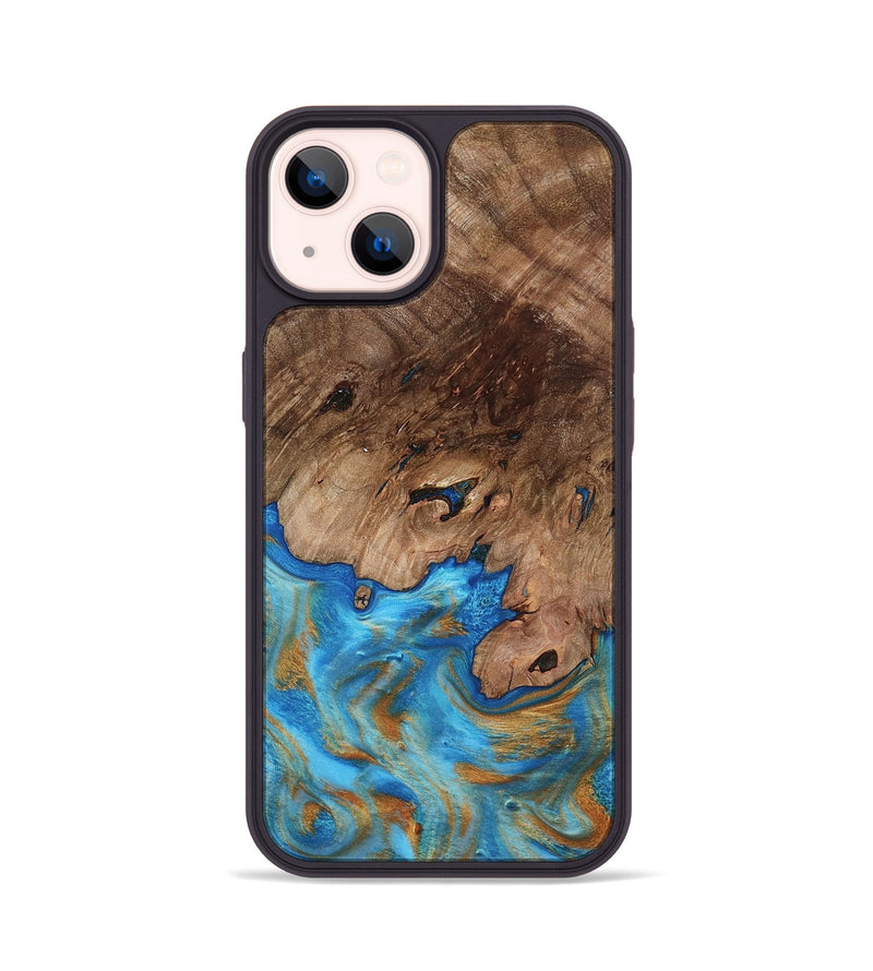 iPhone 14 Wood Phone Case - Bell (Teal & Gold, 798188)