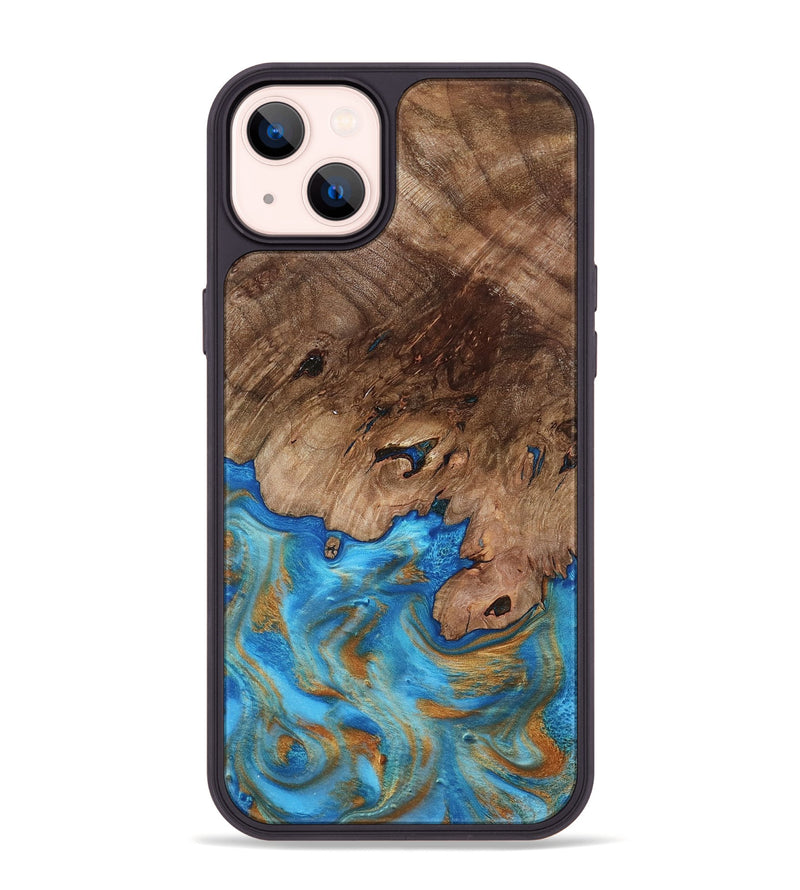 iPhone 14 Plus Wood Phone Case - Bell (Teal & Gold, 798188)