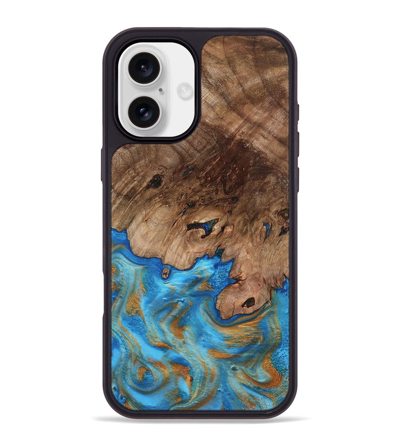 iPhone 16 Plus Wood Phone Case - Bell (Teal & Gold, 798188)