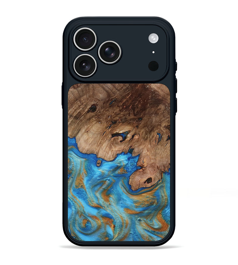 iPhone 17 Pro Max Wood Phone Case - Bell (Teal & Gold, 798188)