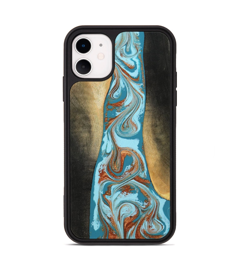 iPhone 11 Wood Phone Case - Tariq (Teal & Gold, 798191)