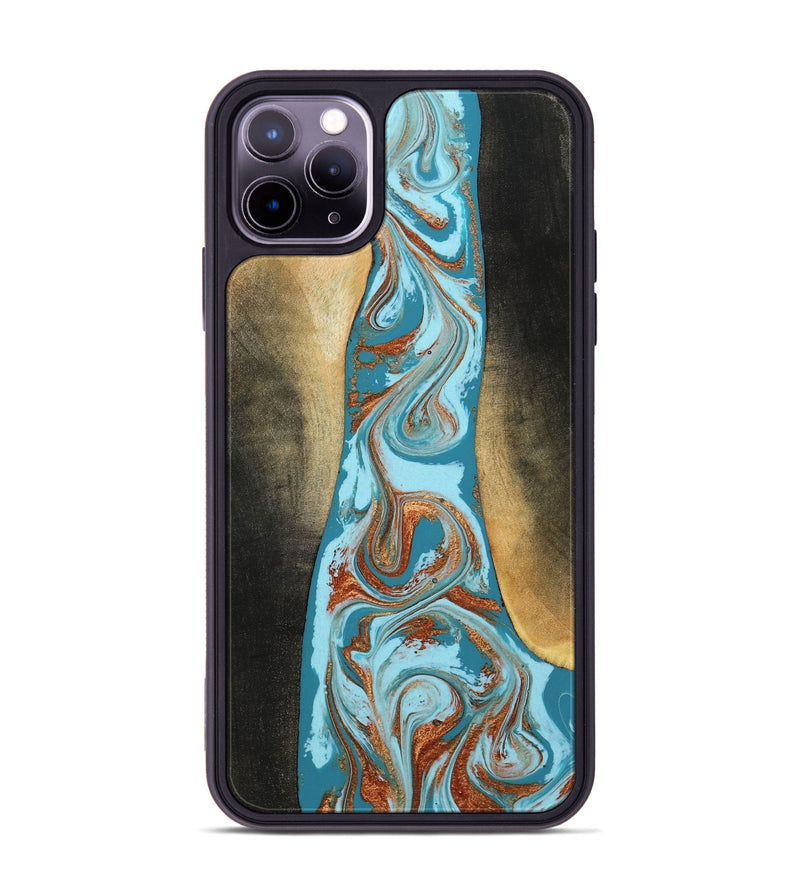 iPhone 11 Pro Max Wood Phone Case - Tariq (Teal & Gold, 798191)