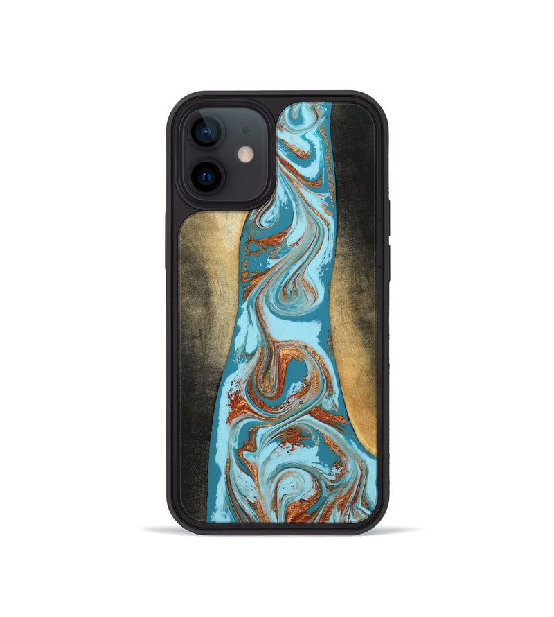 iPhone 12 mini Wood Phone Case - Tariq (Teal & Gold, 798191)
