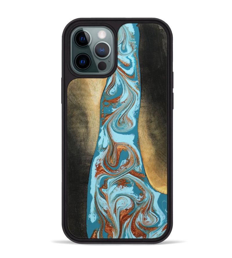 iPhone 12 Pro Max Wood Phone Case - Tariq (Teal & Gold, 798191)