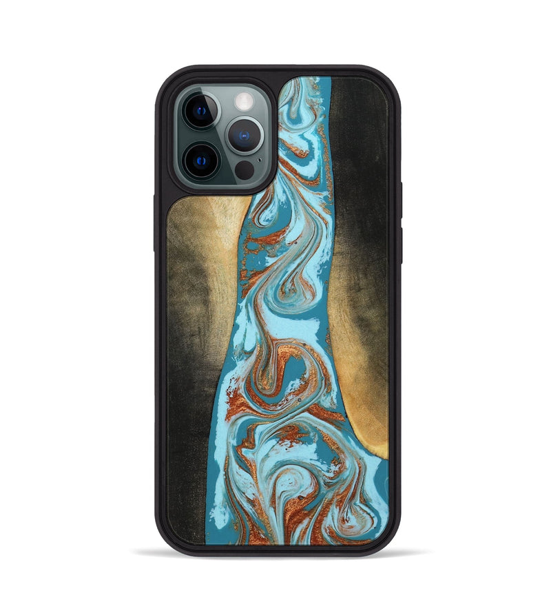 iPhone 12 Pro Wood Phone Case - Tariq (Teal & Gold, 798191)