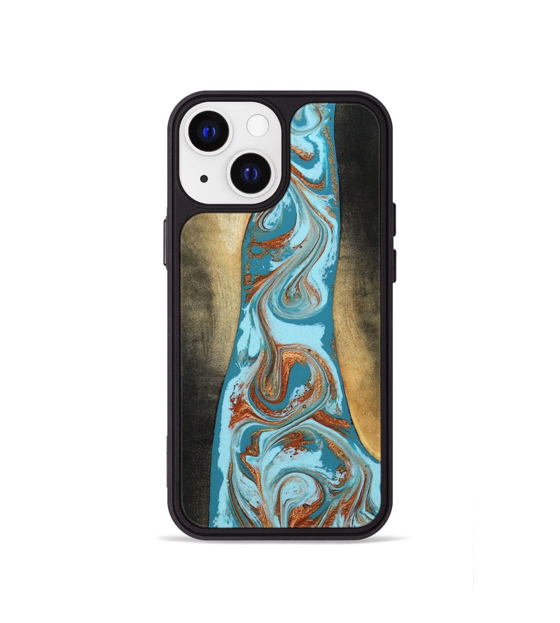 iPhone 13 mini Wood Phone Case - Tariq (Teal & Gold, 798191)