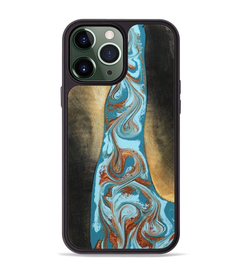 iPhone 13 Pro Max Wood Phone Case - Tariq (Teal & Gold, 798191)